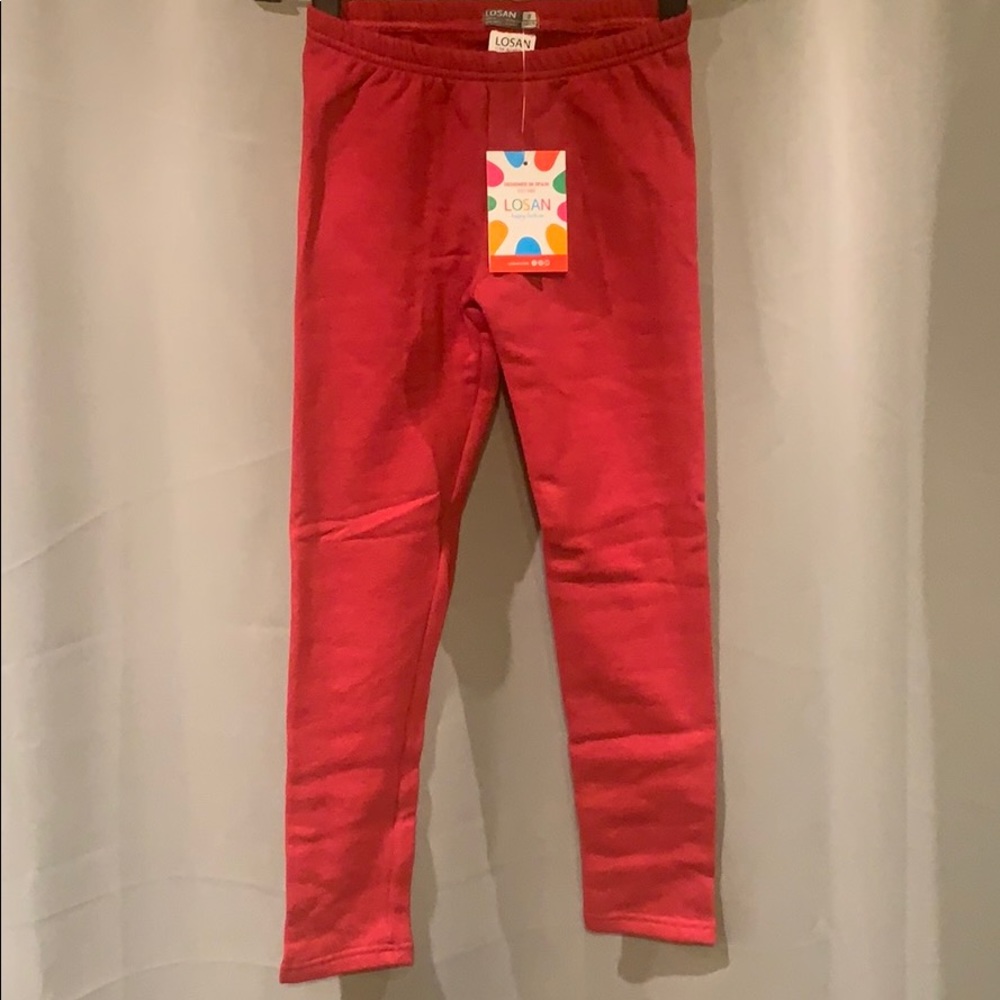 Losan Girls Red Fleece Leggings 8 NWT